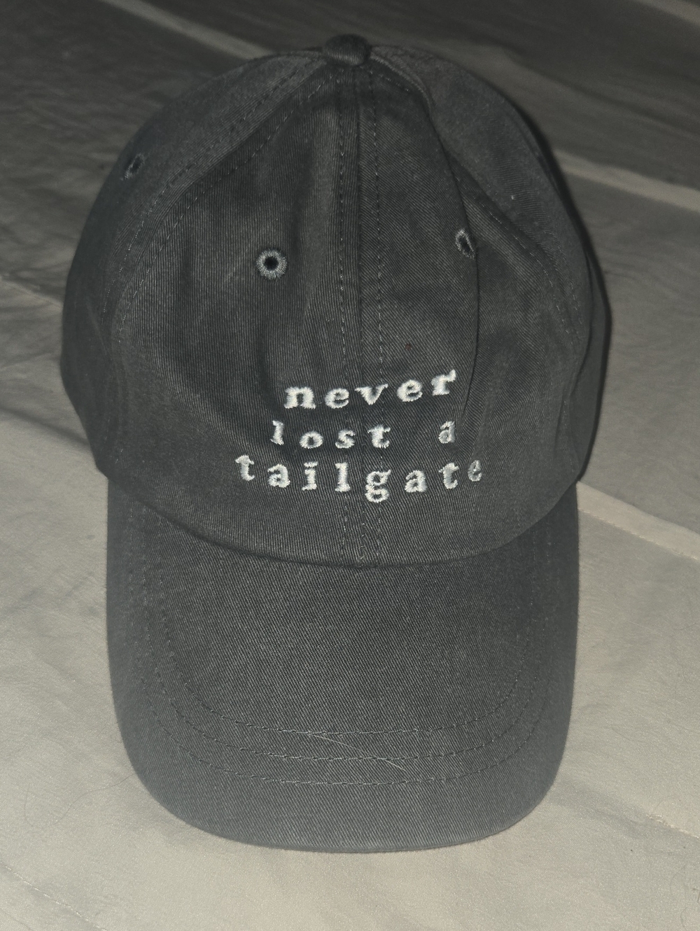 Never Lost a Tailgate Embroidered Fadwd Grey Baseball Cap